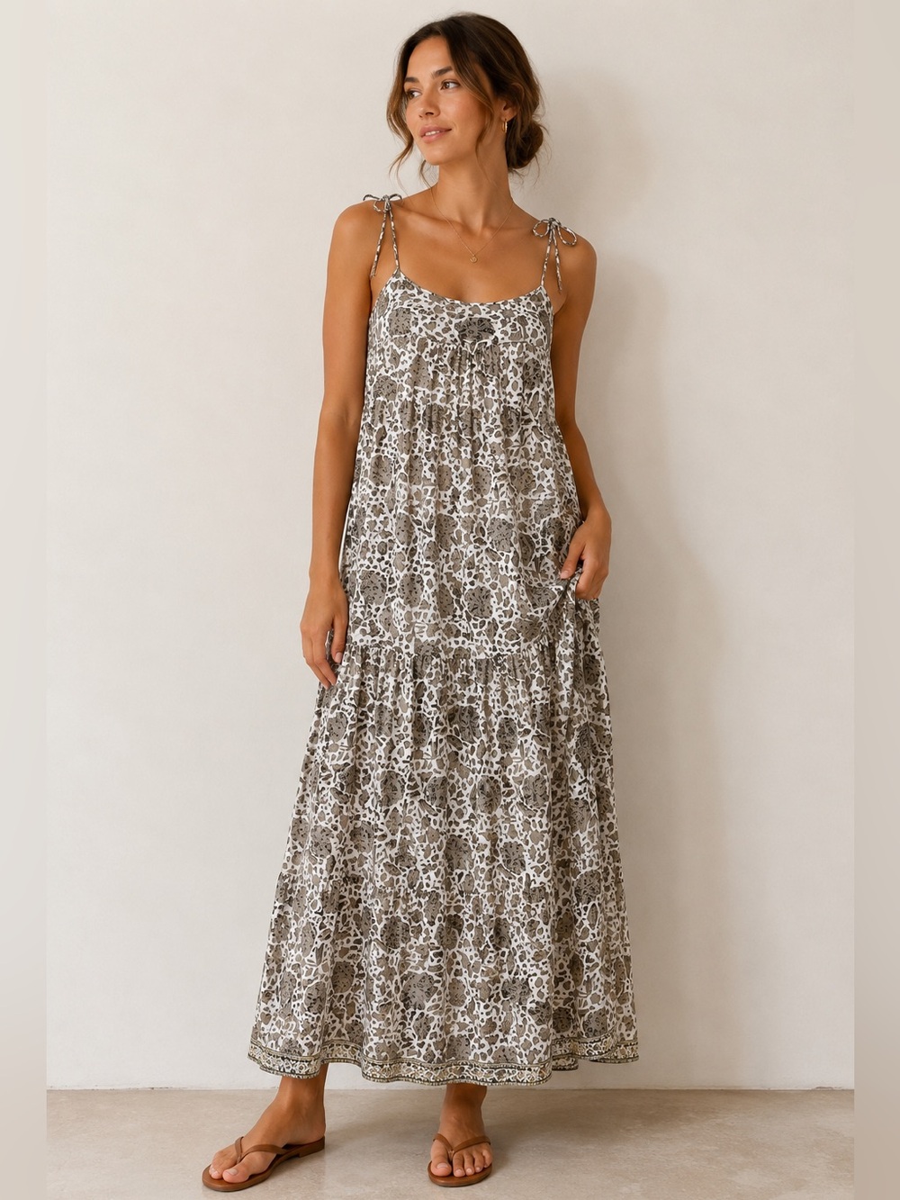 Natalie Martin Melanie Maxi Dress Tiered Floral Boho 100% Silk Medium $258